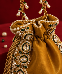 Padmini Gold Brocade Kundan Embroidered Potli