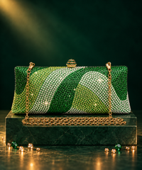 Glitz Green Ombre Rhinestone Long Clutch