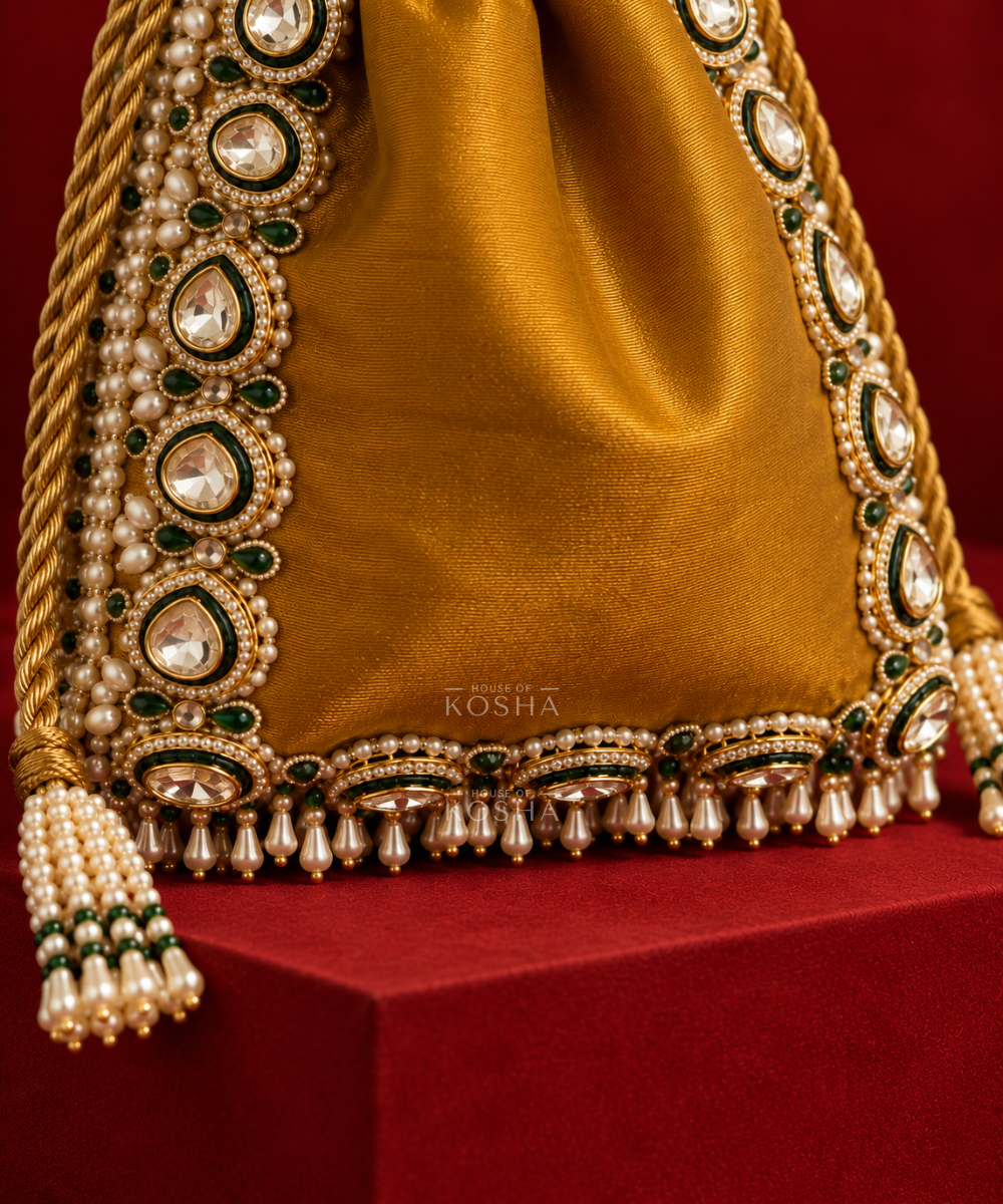 Padmini Gold Brocade Kundan Embroidered Potli