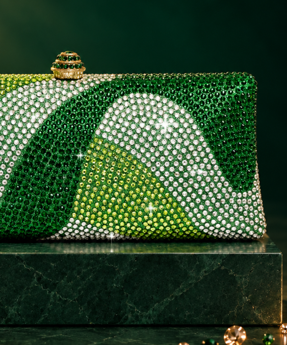Glitz Green Ombre Rhinestone Long Clutch