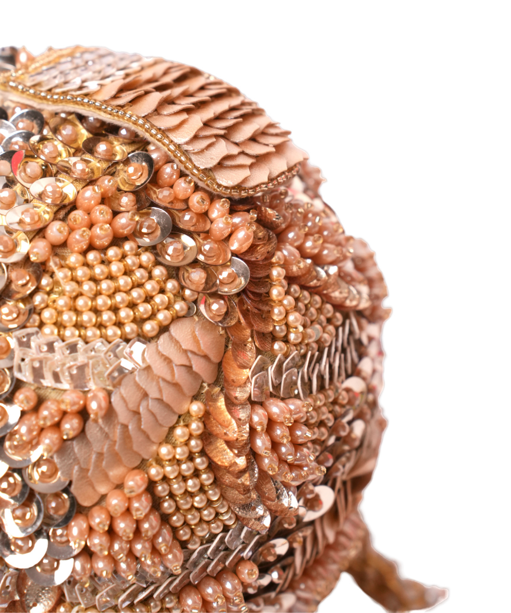 Amna Gold Suede Embellished Round Bag