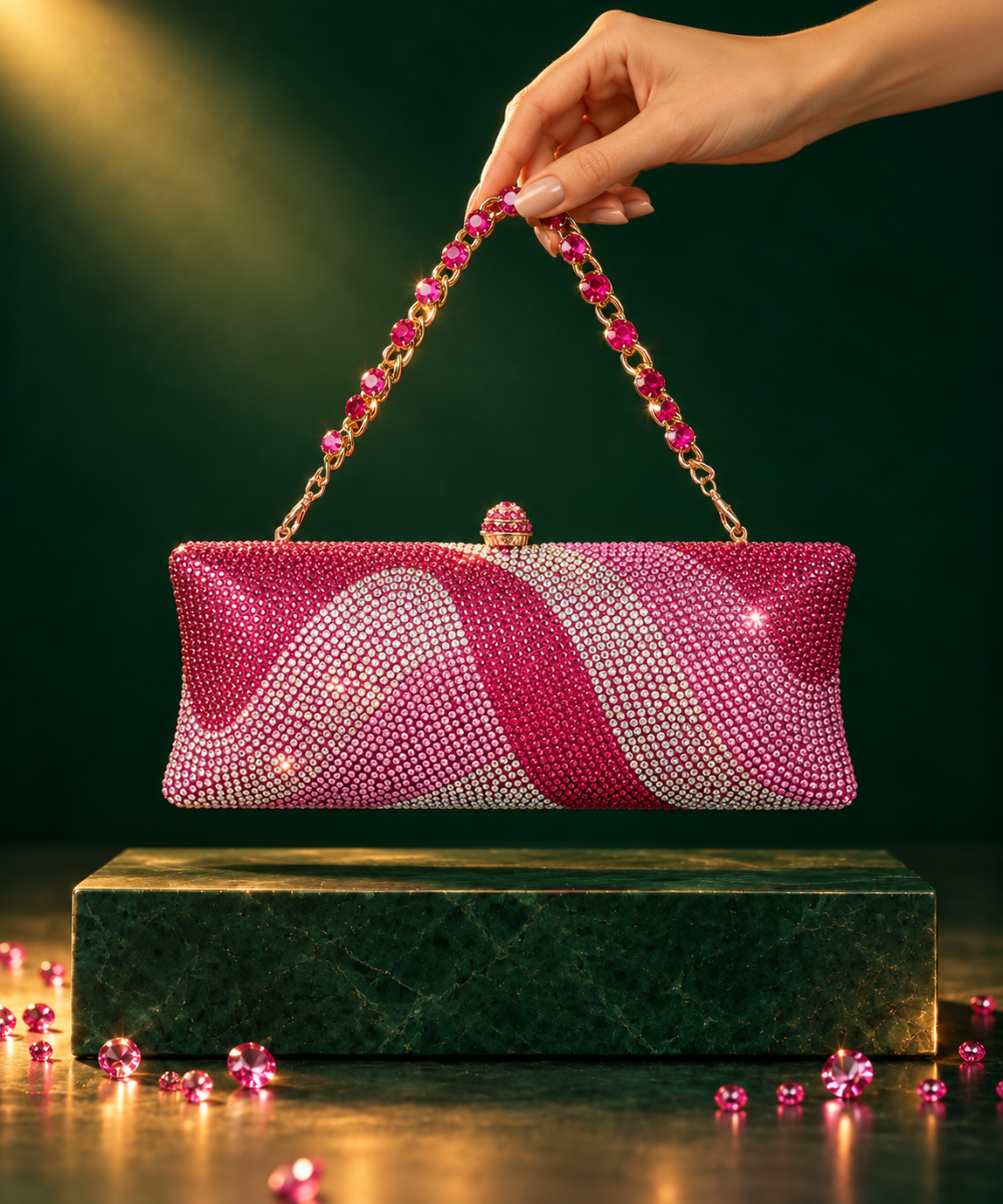 Glitz Pink Ombre Rhinestone Long Clutch