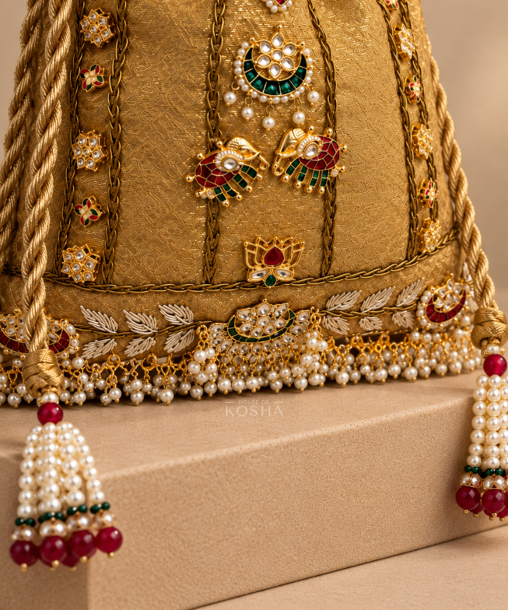 Jodha Gold Brocade Kundan Embroidered Potli