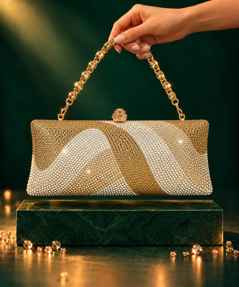 Glitz Gold Ombre Rhinestone Long Clutch