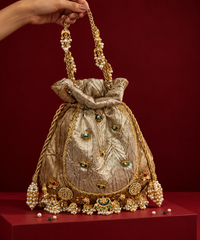 Gayatri Gold Dual Tissue Kundan Embroidered Potli