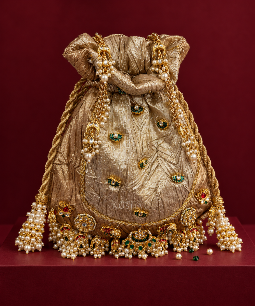 Gayatri Gold Dual Tissue Kundan Embroidered Potli