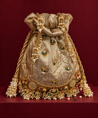 Gayatri Gold Dual Tissue Kundan Embroidered Potli