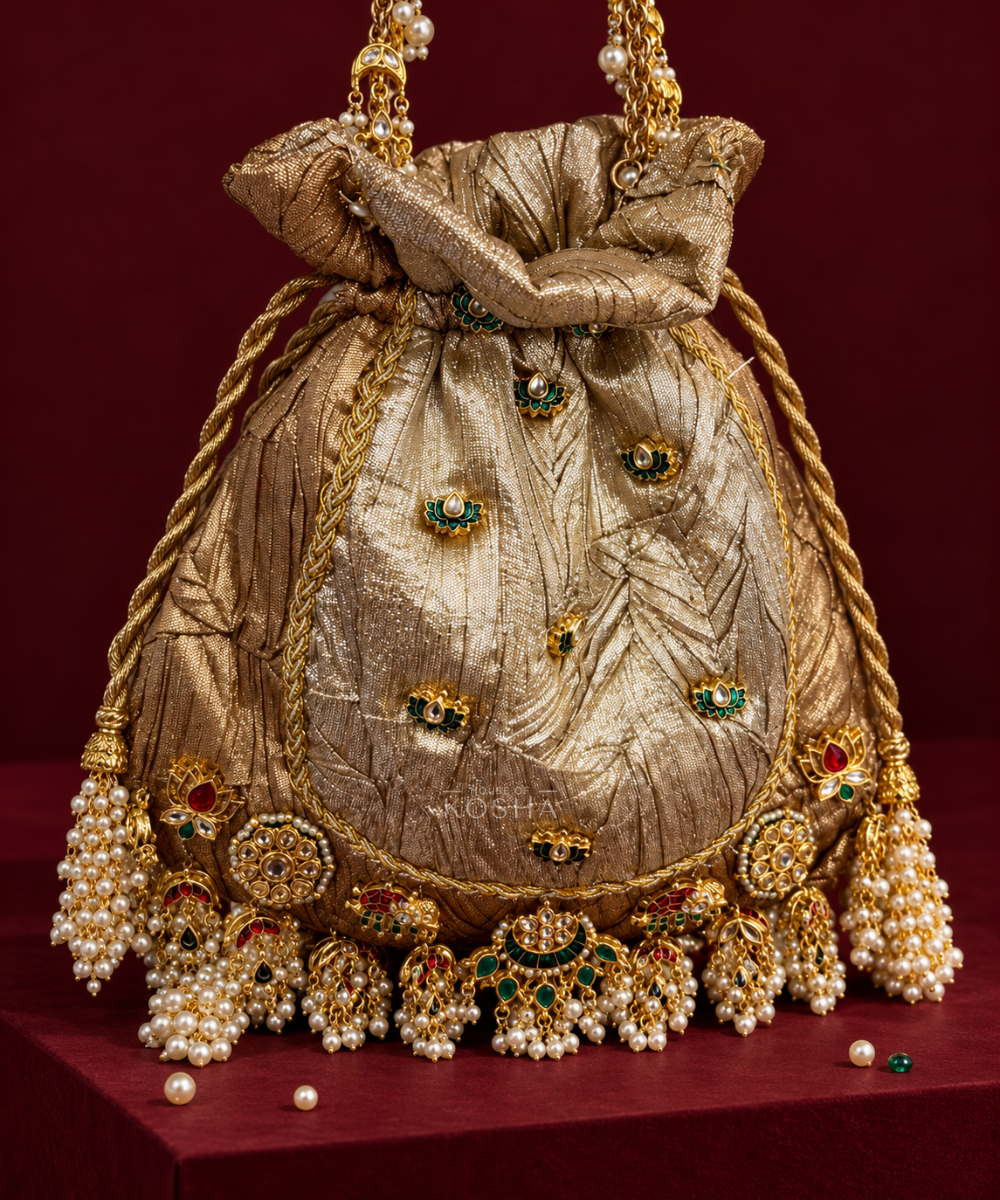 Gayatri Gold Dual Tissue Kundan Embroidered Potli