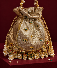 Gayatri Gold Dual Tissue Kundan Embroidered Potli