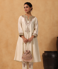Sunheri Pink and Gold Georgette Embellished Potli
