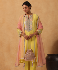 Sunheri Pink and Gold Georgette Embellished Potli