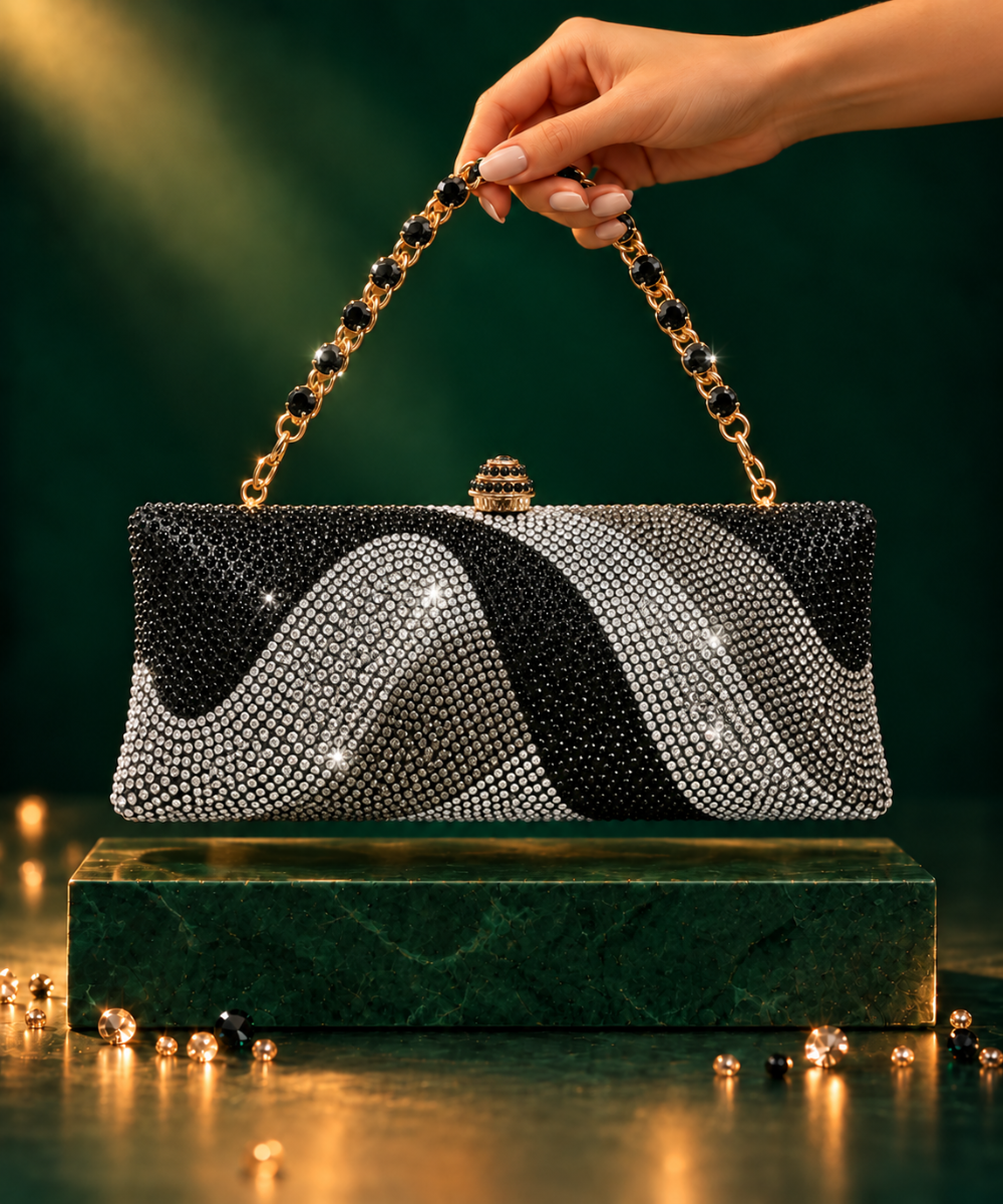 Glitz Black Ombre Rhinestone Long Clutch