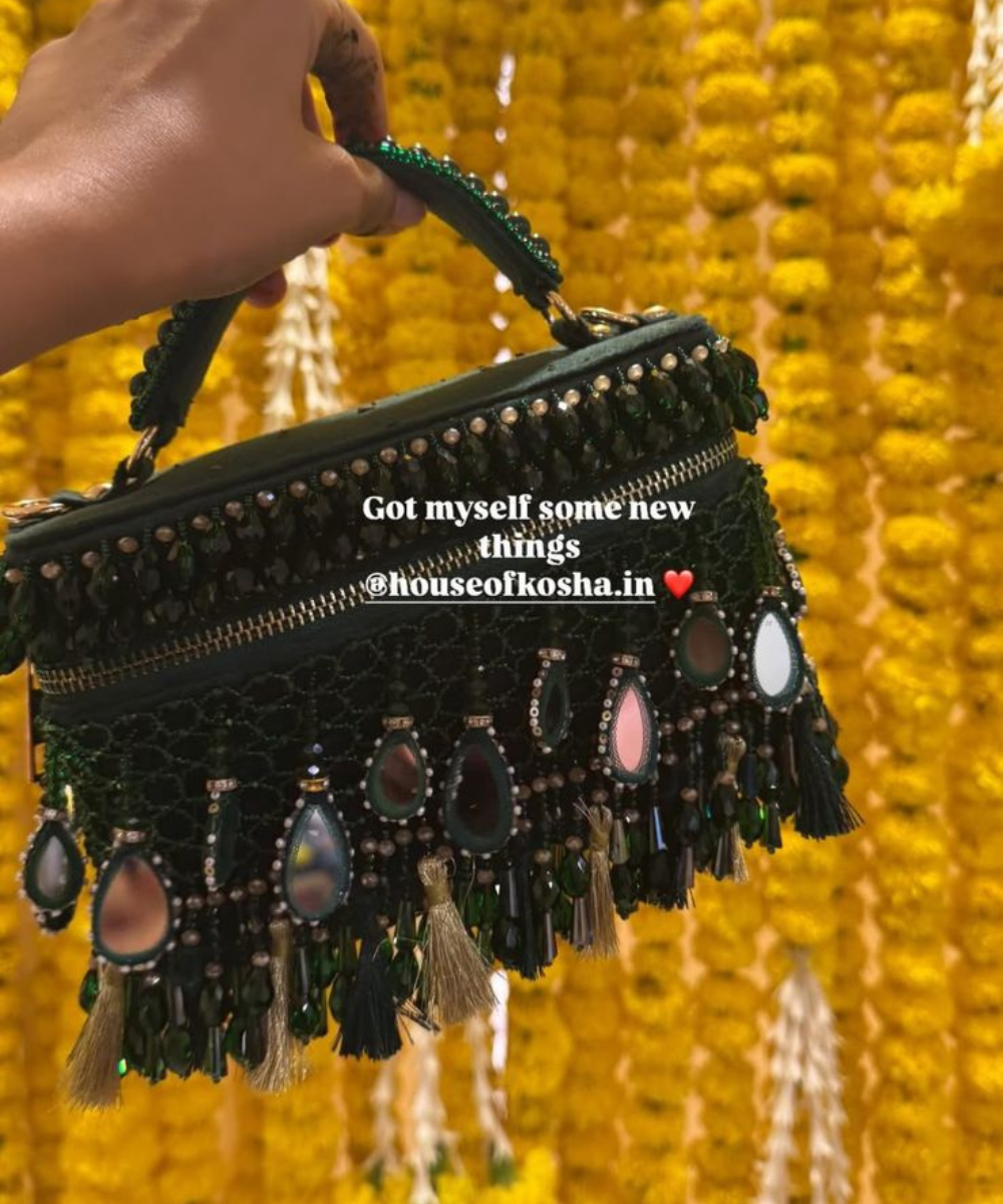 Mirage Green Mirrorwork Embellished Vanity Bag- House of Kosha -1