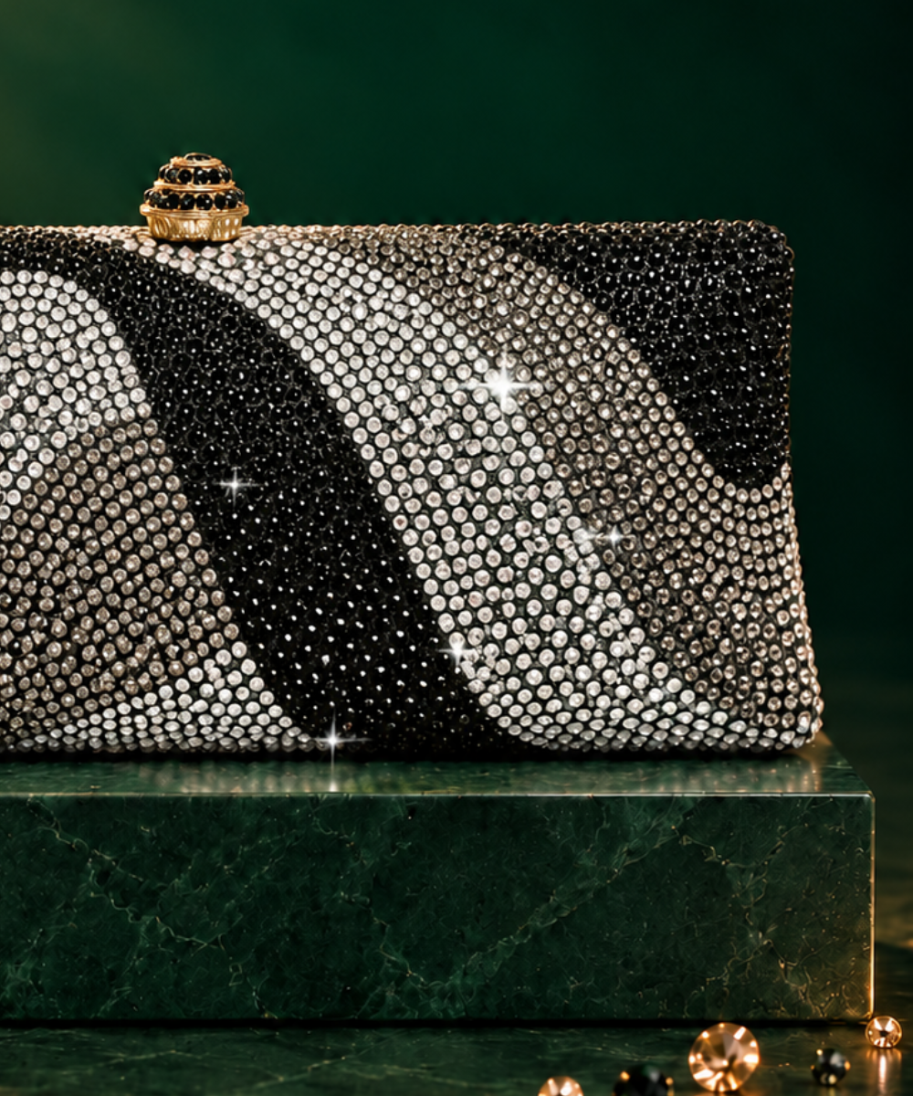 Glitz Black Ombre Rhinestone Long Clutch