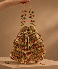 Devi Gold Georgette Coin Embroidered Potli
