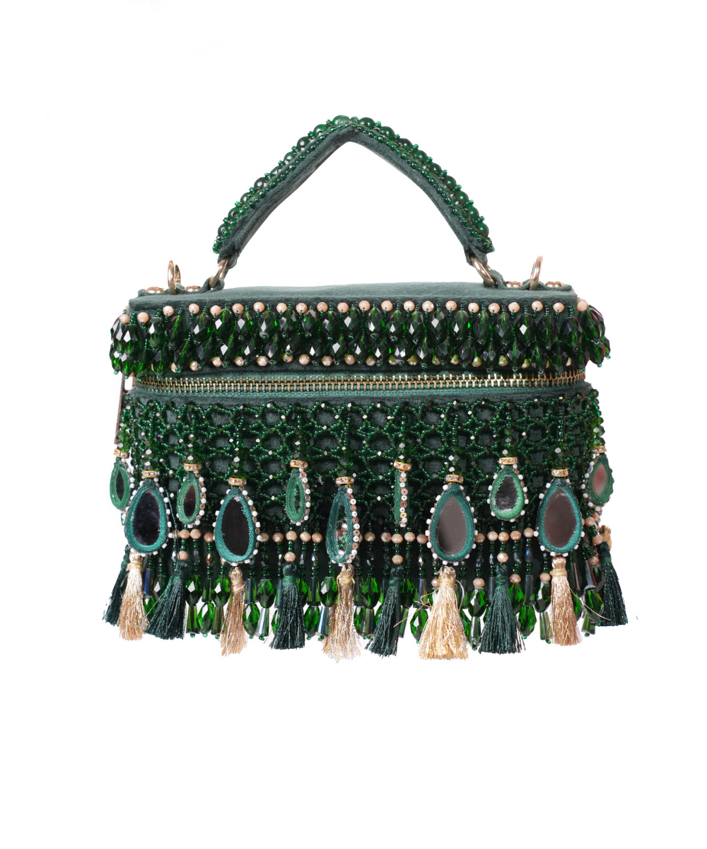 Mirage Green Mirrorwork Embellished Vanity Bag