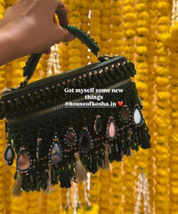 Mirage Green Mirrorwork Embellished Vanity Bag- House of Kosha -1