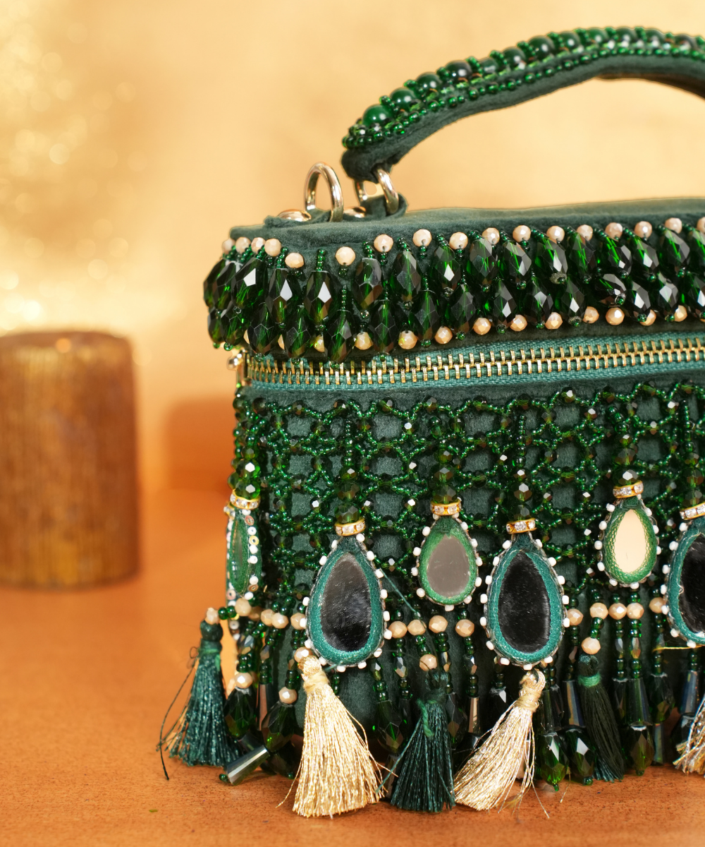 Mirage Green Mirrorwork Embellished Vanity Bag