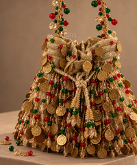 Devi Gold Georgette Coin Embroidered Potli
