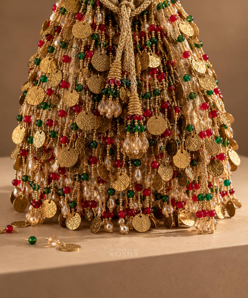 Devi Gold Georgette Coin Embroidered Potli