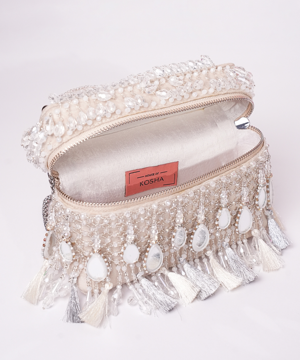 Mirage Silver Mirrorwork Embellished Vanity Bag