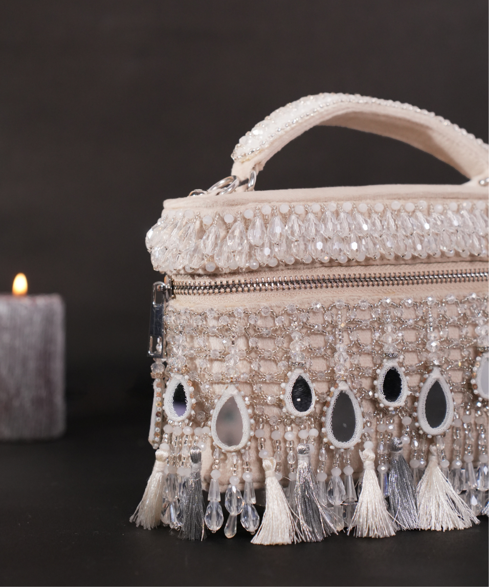 Mirage Silver Mirrorwork Embellished Vanity Bag