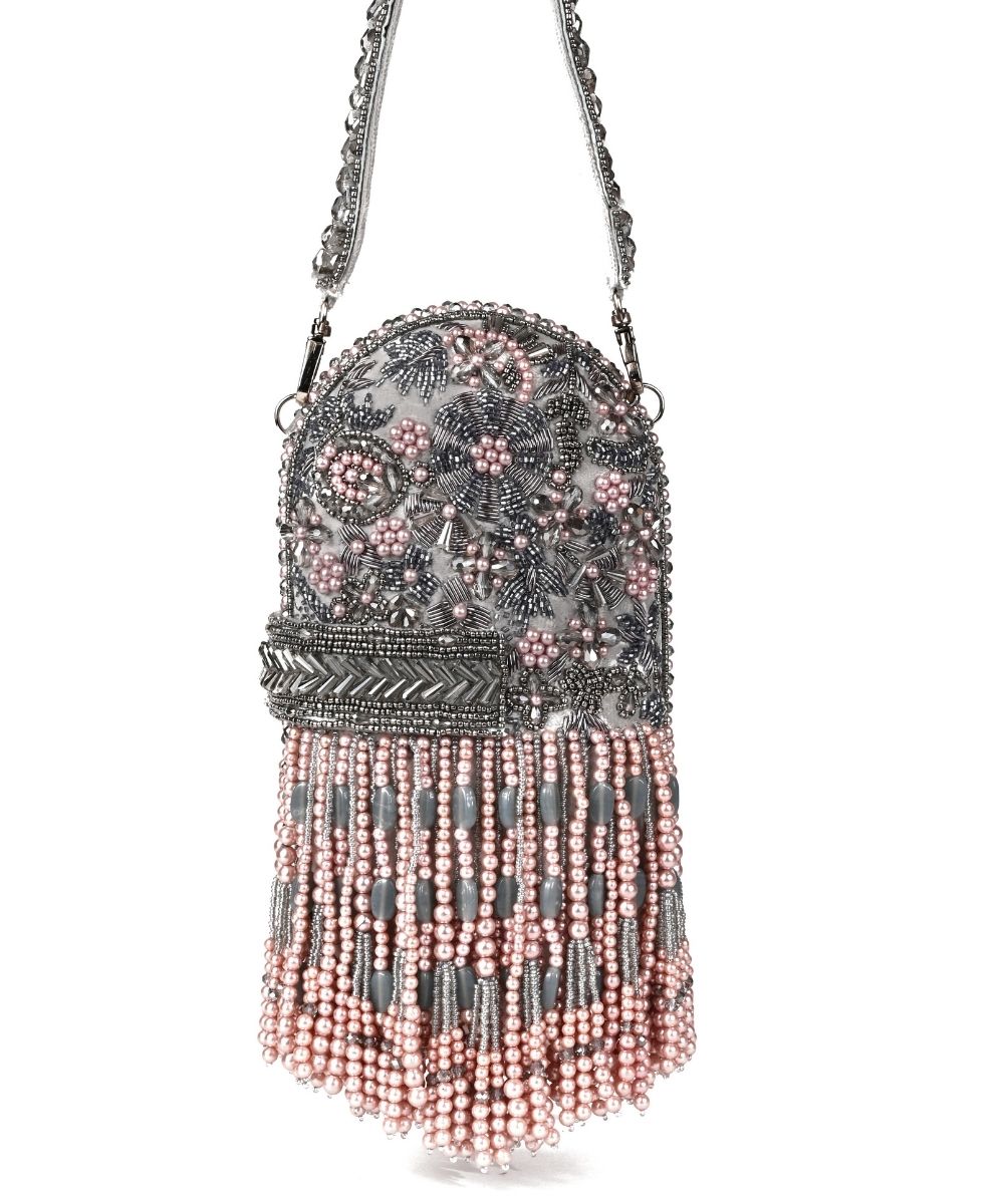 Azmat Grey Suede Embellished Capsule Bag