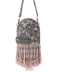 Azmat Grey Suede Embellished Capsule Bag