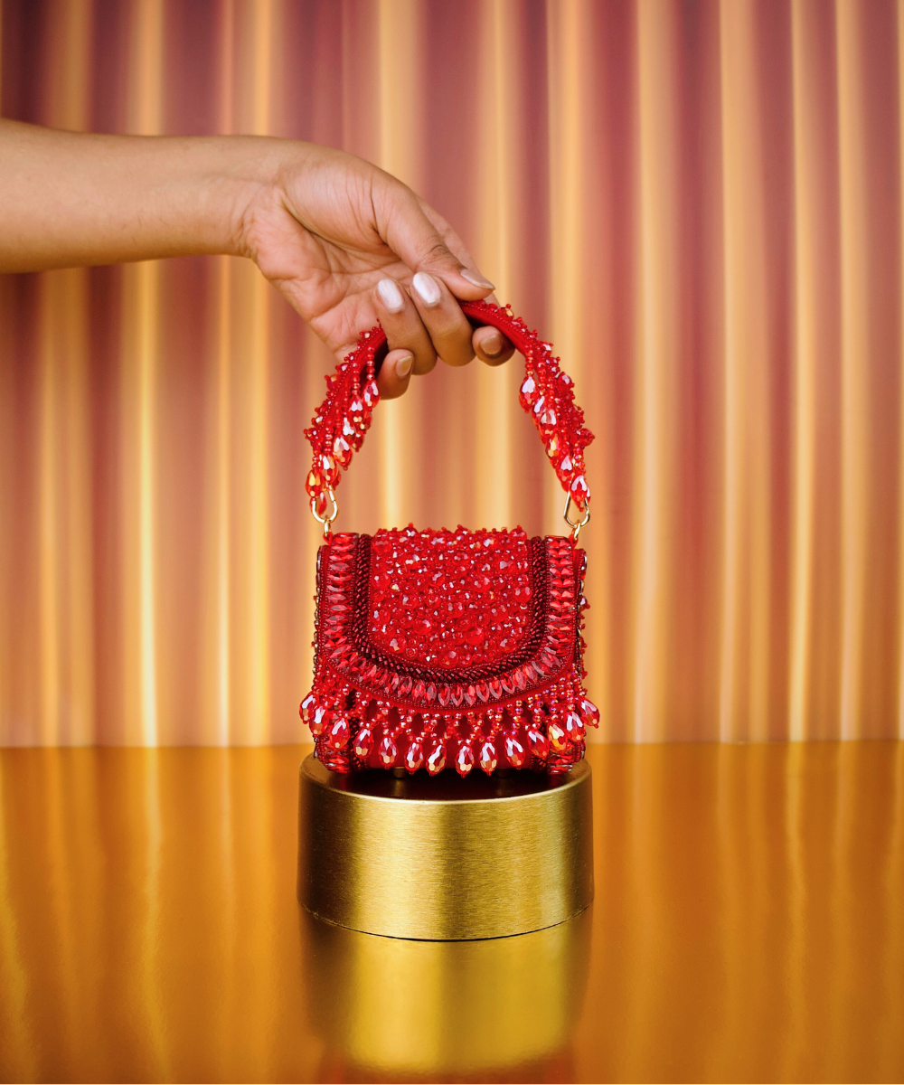Josy Red Suede Embellished Mini Bag