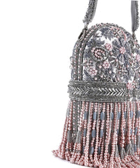 Azmat Grey Suede Embellished Capsule Bag