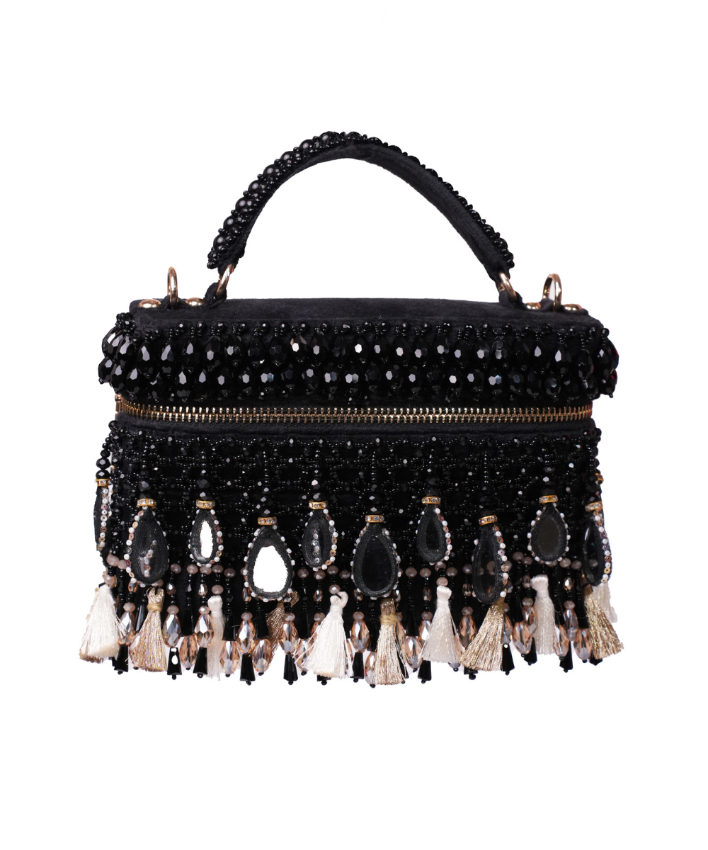 Mirage Black Mirrorwork Embellished Vanity Bag
