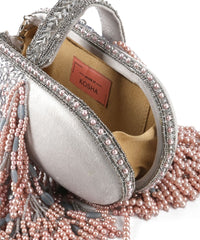 Azmat Grey Suede Embellished Capsule Bag