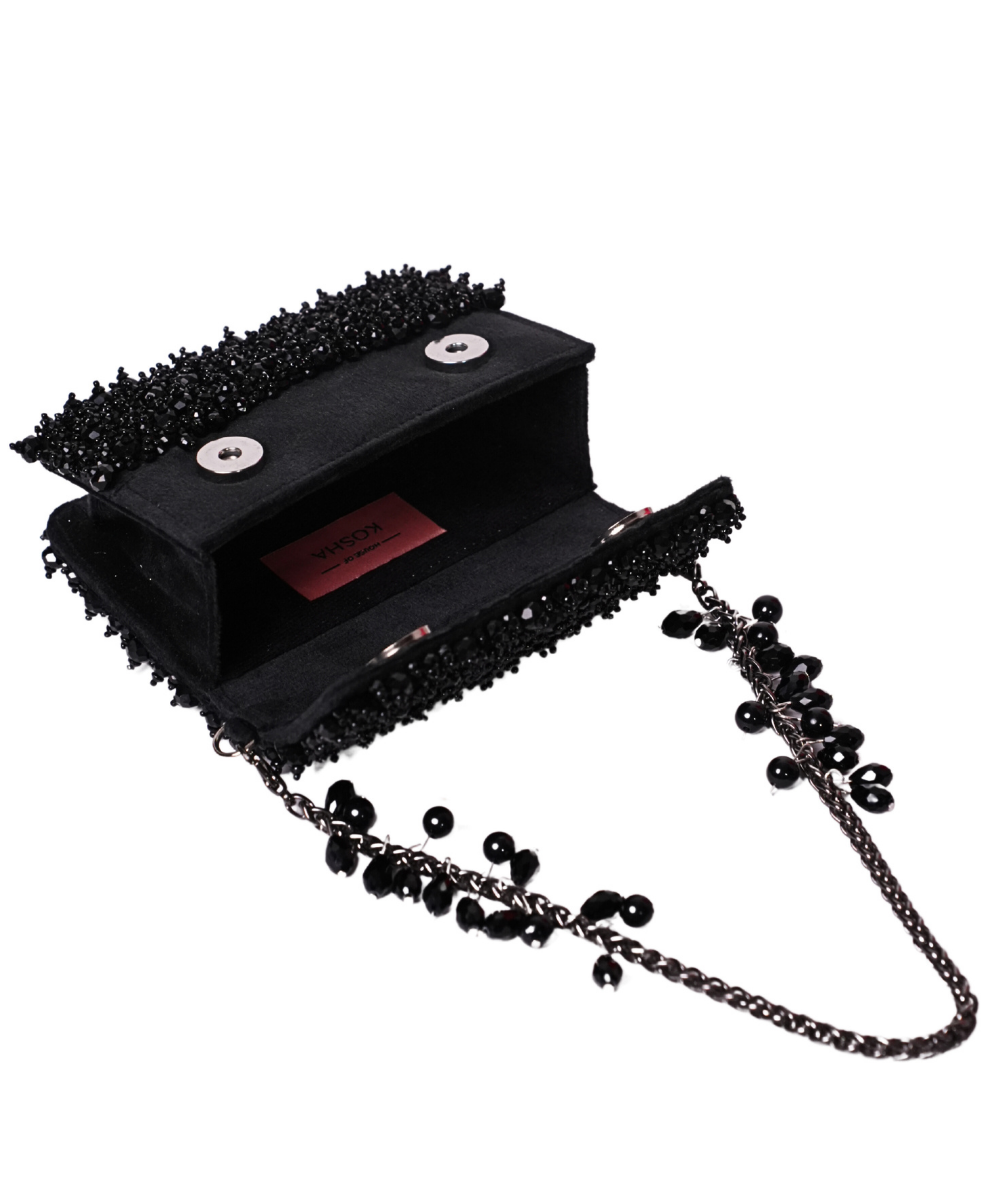 Kiyara Black Suede Crystal Embellished Mini Bag