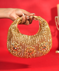 Elina Gold Suede Embellished Hobo Bag