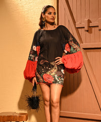 Kiraz Black Suede Embellished Clutch