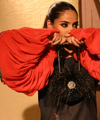 Kiraz Black Suede Embellished Clutch