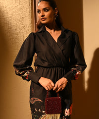 Natali Maroon Embellished Mini Bag With Gold Chain