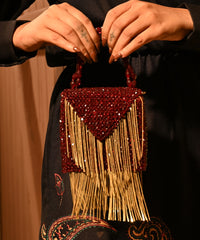 Natali Maroon Embellished Mini Bag With Gold Chain
