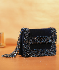 Elana Navy Blue Suede Crystal Embellished Mini Bag