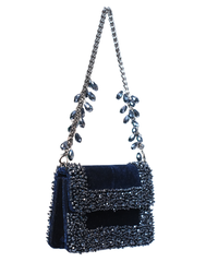 Elana Navy Blue Suede Crystal Embellished Mini Bag