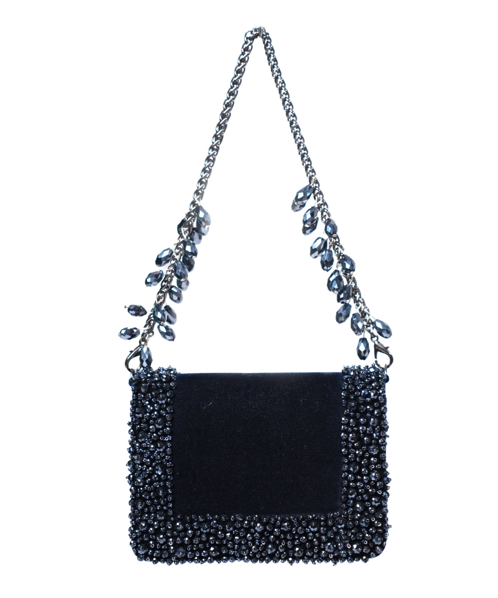 Elana Navy Blue Suede Crystal Embellished Mini Bag