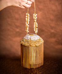 Ella Gold Georgette Handcrafted Bucket Bag