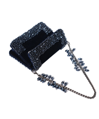 Elana Navy Blue Suede Crystal Embellished Mini Bag