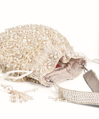 Nayera Ivory Suede Pearl Potli