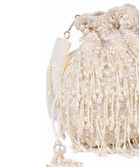 Nayera Ivory Suede Pearl Potli