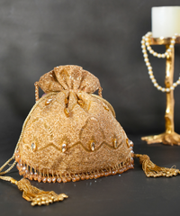 Sunheri Gold Georgette Embellished Potli