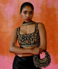 Alara Black Pastel Suede Embellished Hobo Bag
