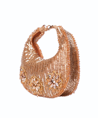 Elina Gold Suede Embellished Hobo Bag