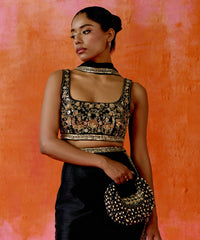 Alara Black Pastel Suede Embellished Hobo Bag