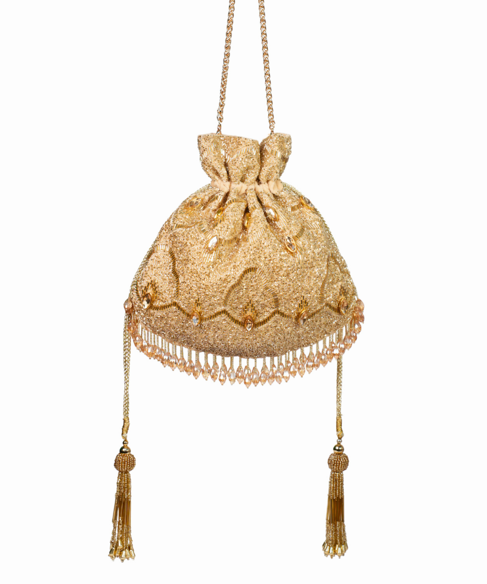 Sunheri Gold Georgette Embellished Potli